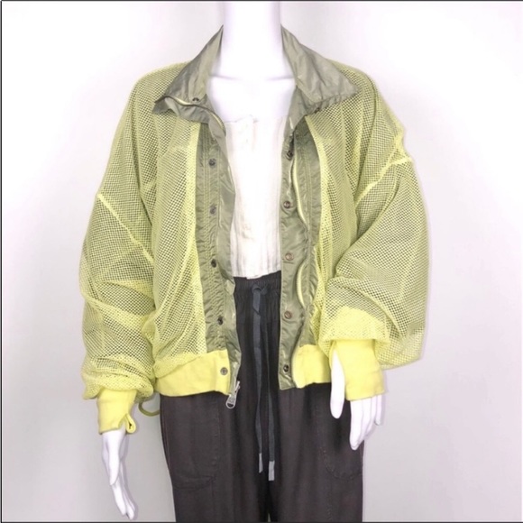 Free People Movement Olive Green &Yellow Reversible Windbreaker Opal Jacket SzXS - Picture 11 of 16